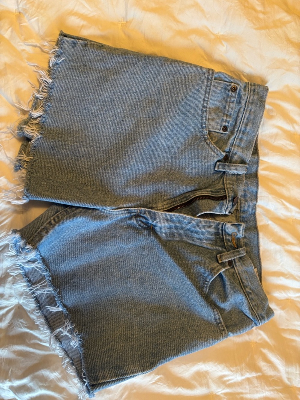 Wrangler Light Blue Boyfriend Denim Shorts with Frayed Hem